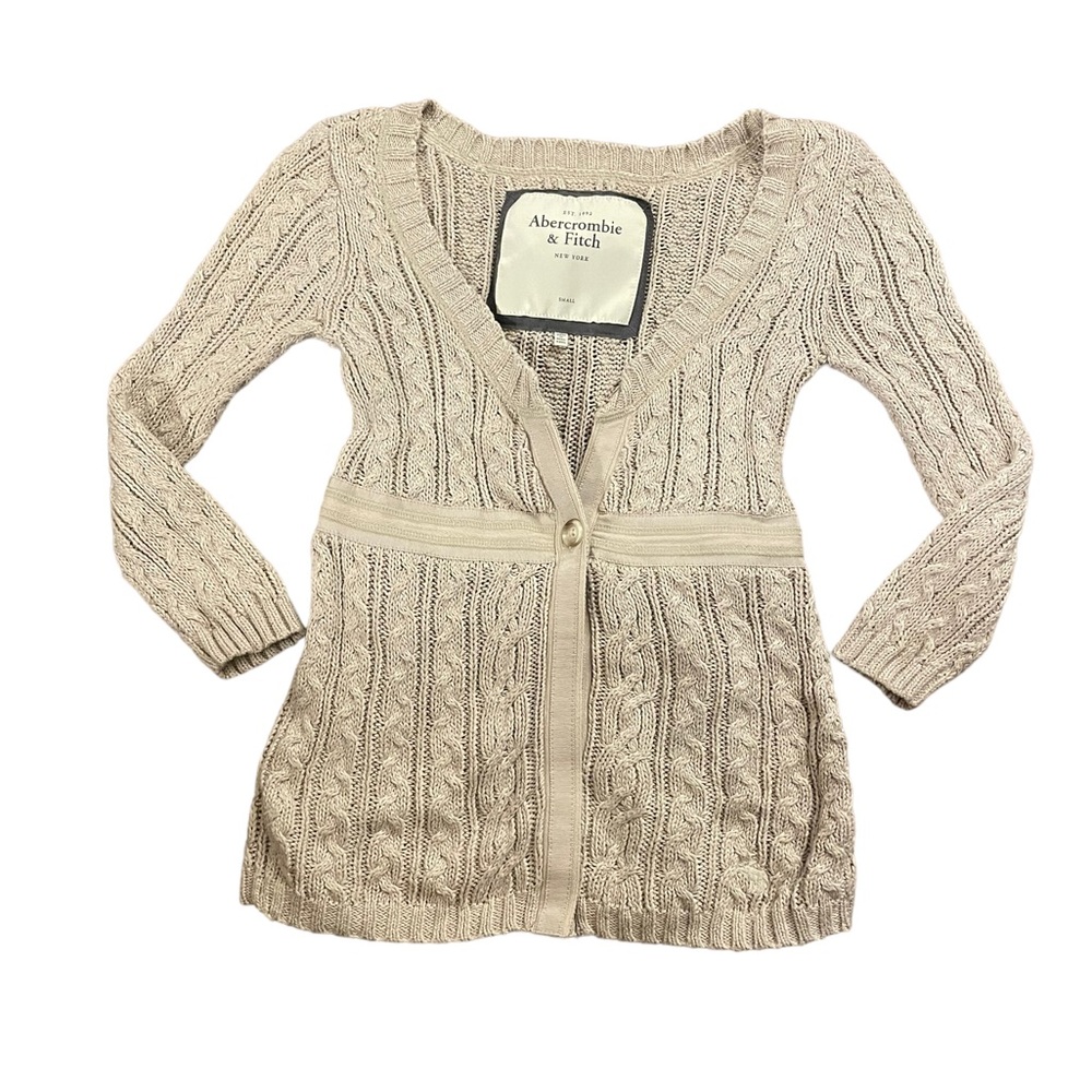 abercrombie & fitch beige cable knit babydoll top